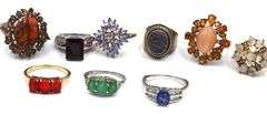 Group of 9 vintage 925 sterling silver gemstone rings