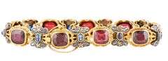 Vintage 15.0ctw Cushion Garnet and 1.30ctw Sapphire Heirloom Bracelet in 18K and Sterling