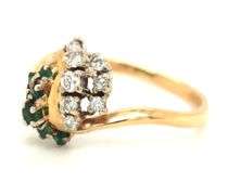 Charming 14K YG Emerald & Diamond Cluster Ring