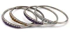 Group lot of 4 Vintage 925 sterling silver gemstone bangles