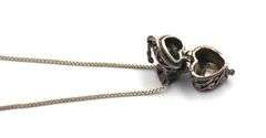 Vintage 925 sterling silver signed heart shaped trinket box pendant on chain