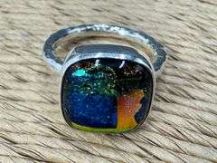 Sterling Silver 925 One of a Kind Dichroic Glass Ring Size 9