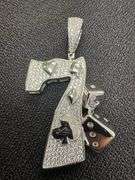 Rhodium Plated 925 Sterling Silver CZ Lucky 7 Hip Hop Pendant