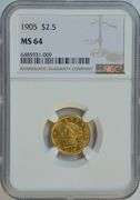 Gorgeous virtual Gem BU 1905 $2.50 Liberty Gold Piece. NGC MS64