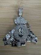 Rhodium Plated 925 Sterling Silver CZ Cash Bag Pendant