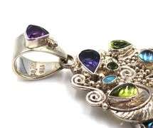 Lot of 2 925 sterling silver Sajen amethyst, abalone and blue topaz pendants