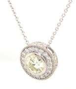14kt White gold 1.17ct round brilliant cut diamond with 0.33ctw Milgrain diamond bezel set pendant o