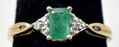 Admirable Emerald Gemstone and Diamond Ring in 10K Yellow Gold
