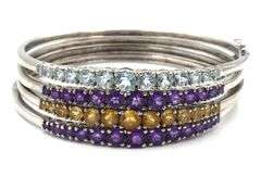 Group lot of 4 Vintage 925 sterling silver gemstone bangles