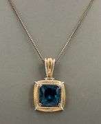 Vintage 925 sterling silver signed blue stone pendant on Italian chain necklace