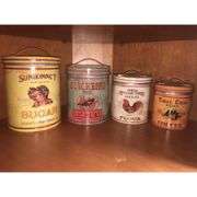 Set of 4 Round Metal Kitchen Canisters with Lids