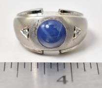 Beautiful 14K White Gold Star Sapphire and Diamond Ring