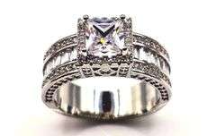 Incredible 14 Kt White Gold Plate 2.25 Ct Princess Cut Simulated Diamond Ring