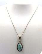 P.Sanchez signed 925 sterling silver turquoise pendant on box chain necklace