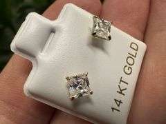 14k Yellow Gold Square 4mm Moissanite Stud Screw Back Earrings