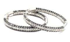 14kt White gold 5ctw black and white in out diamond hoop earrings