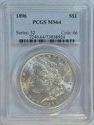 Blazing-white near Gem BU 1896-P Morgan Silver Dollar. PCGS MS64