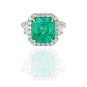 GIA 18k (750) White Gold Natural Colombian Emerald and Natural Diamond Ring
