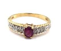 10kt Yellow gold ruby and diamond cocktail ring