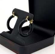 14kt Yellow gold black onyx hoop earrings