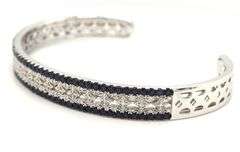 925 Sterling silver sapphire and diamond cuff bangle