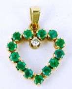 14K Emeralds & Diamond Heart Pendant