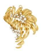 Retro 0.98ctw Diamond Swirl Floral Brooch Pendant in 18K