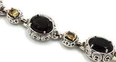 925 Sterling silver smokey quartz and citrine link signed bracelet
