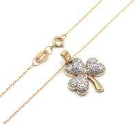 14kt Yellow gold diamond accent clover pendant on chain