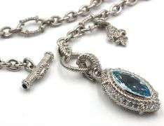 Judith Ripka 925 sterling silver blue topaz pendant on chain