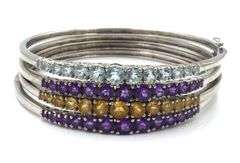 Group lot of 4 Vintage 925 sterling silver gemstone bangles