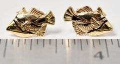 Stunning 14K Yellow Gold Fish Stud Earrings