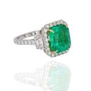 GIA 18k (750) White Gold Natural Colombian Emerald and Natural Diamond Ring