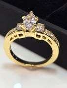 Ladies Sparklin14 Kt Tri-Layered Yellow Gold Plated Rare Marquis Cut Lab Simulated Diamond Ring