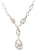 14kt White gold 1.95ctw double halo tear drop cluster diamond necklace