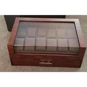 12-Slot Wooden Watch Display Case with Drawer