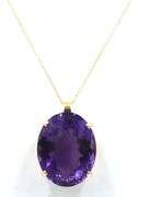 14kt Yellow gold 50ct oval amethyst pendant on chain