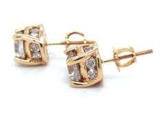 14kt Yellow gold 1.50cts round brilliant cut diamond stud earrings