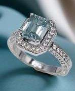 14 Kt White Gold Plated 2.65 Ct Lab Simulated Paraiba Tourmaline Diamond Ring