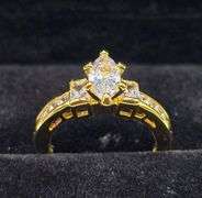 Ladies Sparklin14 Kt Tri-Layered Yellow Gold Plated Rare Marquis Cut Lab Simulated Diamond Ring