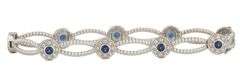 1.35ctw Sapphire and 0.35ctw Diamond Halo Station Bracelet in 14K