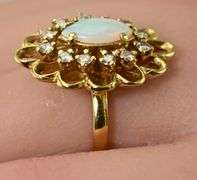 Traditional 18K Marquise Opal and Diamond Ring