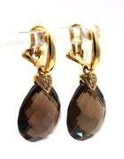 Set of 925 sterling silver smokey quartz dangle earrings and matching ring