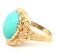 14kt Yellow gold oval turquoise and diamond accent ring
