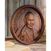 Hand-Carved Pope Francis Wood Wall Plaque