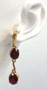 14kt Yellow gold oval ruby lead treated and pearl dangle earrings