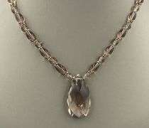 Smokey quartz beaded necklace with tear drop pendant