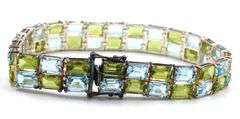 925 Sterling silver signed 2 row emerald cut cubic zirconia bracelet