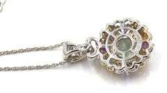 925 Sterling silver signed multi color stone pendant on chain