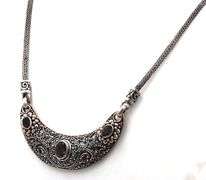 Suarti Bali sterling silver BA smokey quartz beaded scroll panel necklace